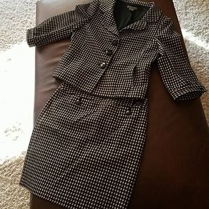 Ann Taylor Black and White Houndstooth Skirt Suit